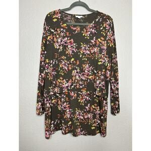 J. Jill Floral Watercolor Layered Tunic Top Size XL Long Sleeve Cotton Blend